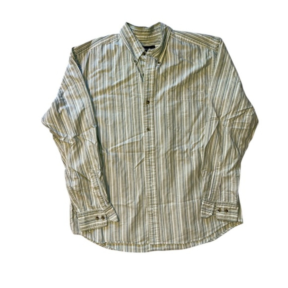 Eddie Bauer Relaxed Fit Green Striped Button Down Shirt Size Large